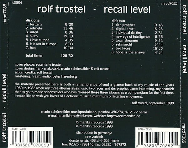Rolf Trostel : Recall Level (2xCD, Comp)