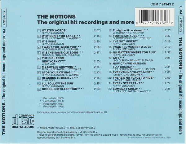 The Motions : The Original Hit Recordings And More (CD, Comp)