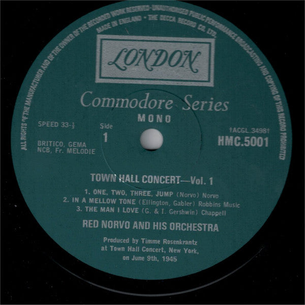 Red Norvo And His Orchestra : Town Hall Concert Vol. 1 (LP, Comp, Mono)