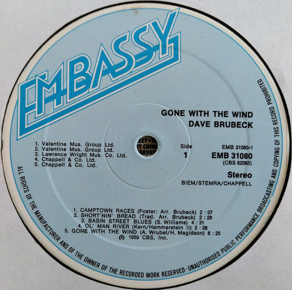 Dave Brubeck : Gone With The Wind (LP, Album, RE)