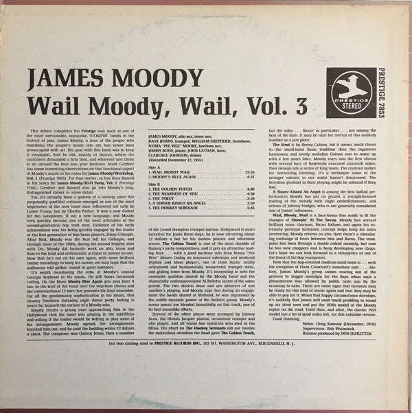 James Moody : Wail Moody, Wail, Vol. 3 (LP, Album, RE, RM)