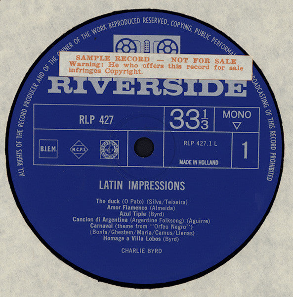 Charlie Byrd : Latin Impressions (LP, Album, Mono)