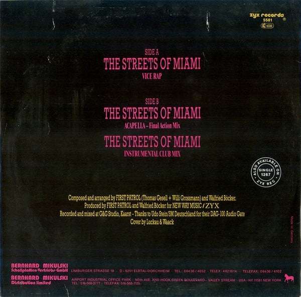 First Patrol Featuring Napoleon Hatten : The Streets Of Miami (Vice Rap) (12", Maxi)