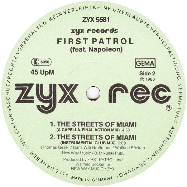 First Patrol Featuring Napoleon Hatten : The Streets Of Miami (Vice Rap) (12", Maxi)