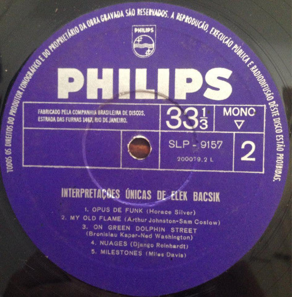 Elek Bacsik : Interpretações Únicas De Elek Bacsik  (LP, Album)