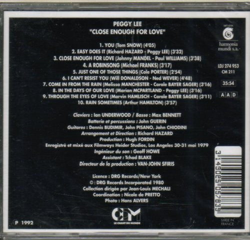 Peggy Lee : Close Enough For Love (CD, Album, RE)