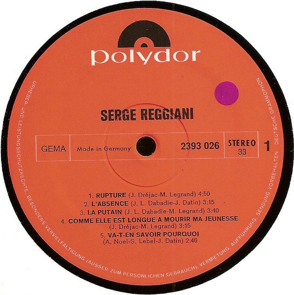 Serge Reggiani : Serge Reggiani (LP, Album)