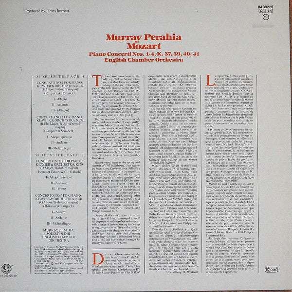 Wolfgang Amadeus Mozart – Murray Perahia ∙ English Chamber Orchestra : Piano Concerti Nos. 1-4, K. 37, 39, 40, 41 (LP, Album)