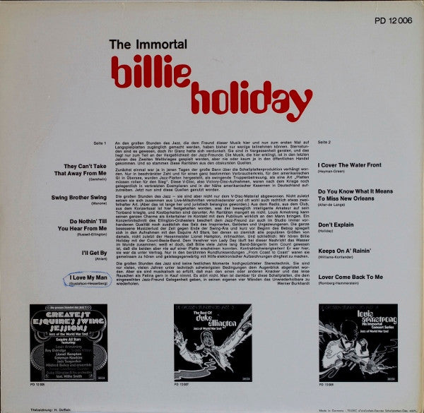 Billie Holiday : The Immortal Billie Holiday - Jazz Of World War 2nd (LP, Comp, Mono)