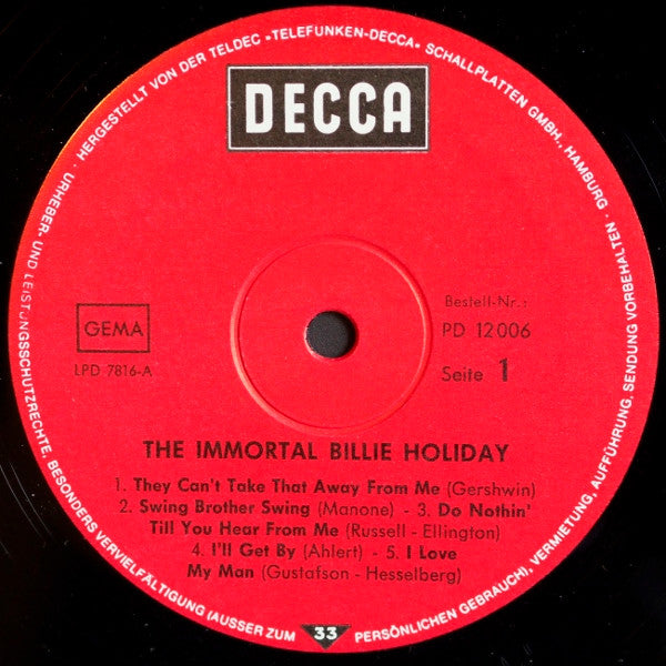 Billie Holiday : The Immortal Billie Holiday - Jazz Of World War 2nd (LP, Comp, Mono)