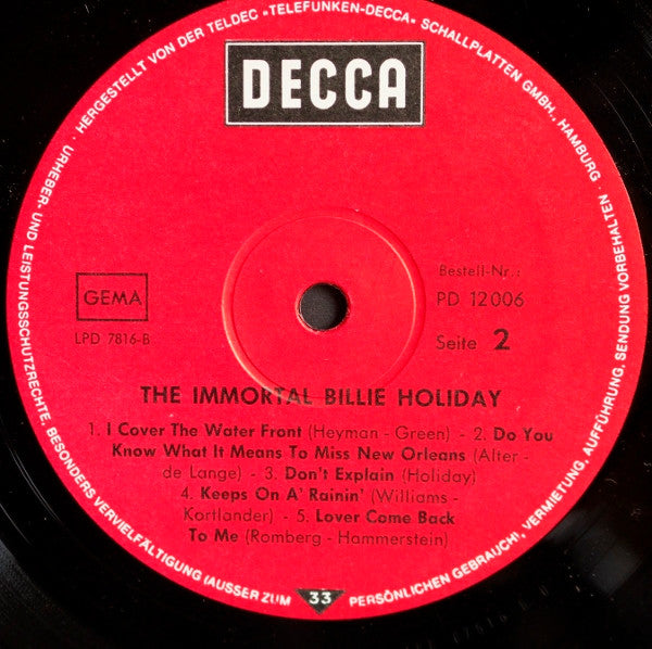 Billie Holiday : The Immortal Billie Holiday - Jazz Of World War 2nd (LP, Comp, Mono)