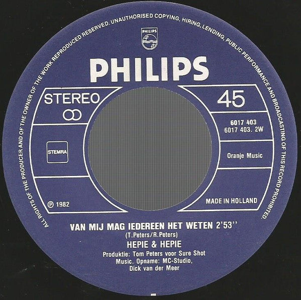 Hepie & Hepie : Babe , Ik Wil Van Je Houden (7", Single)