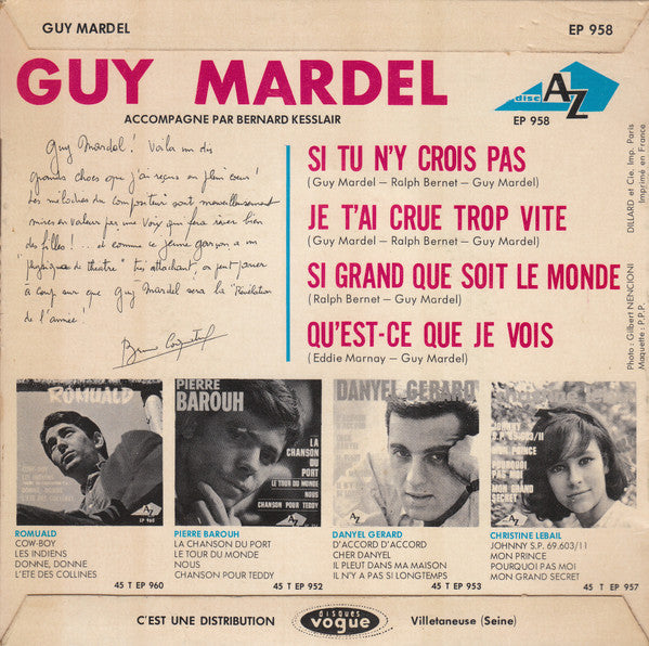 Guy Mardel : Si Tu N'y Crois Pas (7", EP)