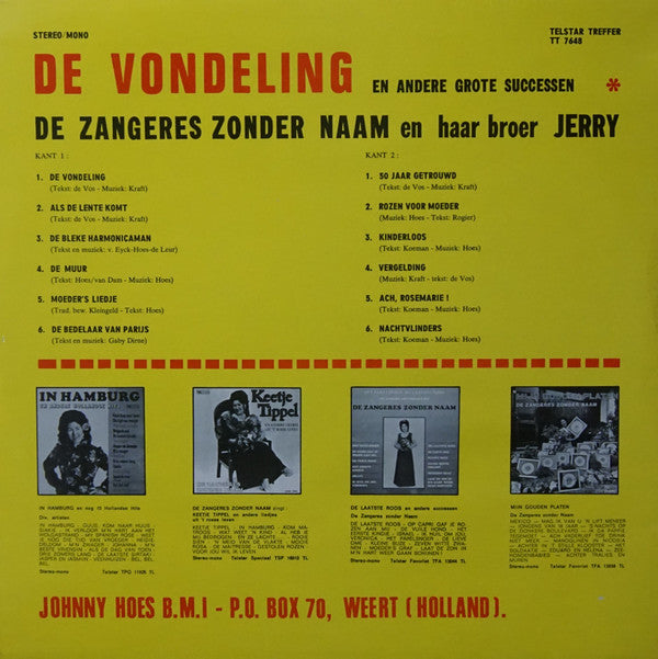 Zangeres Zonder Naam En Haar Broer Jerry Bey : De Vondeling En Andere Grote Successen (LP, Album)