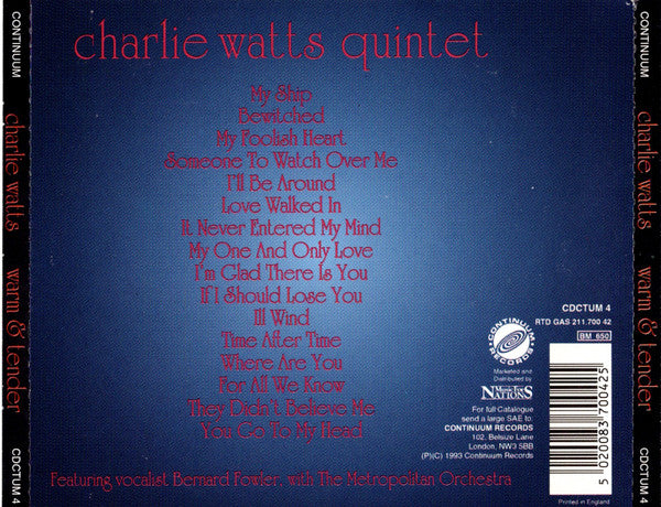 Charlie Watts : Warm & Tender (CD, Album)