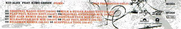 Kid Alex Feat. Kimo Greene : Fame (CD, Maxi, Promo)