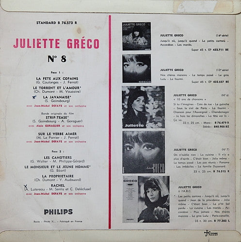 Juliette Gréco : N° 8 (10", Album, Mono)