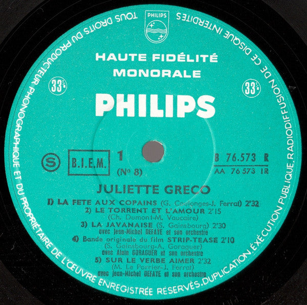 Juliette Gréco : N° 8 (10", Album, Mono)