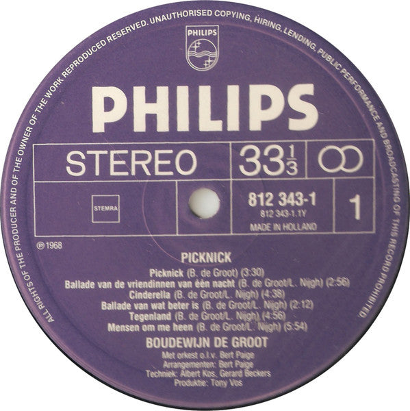 Boudewijn de Groot : Picknick (LP, Album, RE)