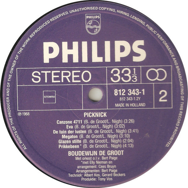 Boudewijn de Groot : Picknick (LP, Album, RE)