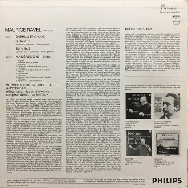 Maurice Ravel – Concertgebouworkest, Bernard Haitink : „Daphnis Et Chloé”, Suiten Nr. 1 Und 2 / „Ma Mère L'Oye”, Vollständiges Ballett (LP)