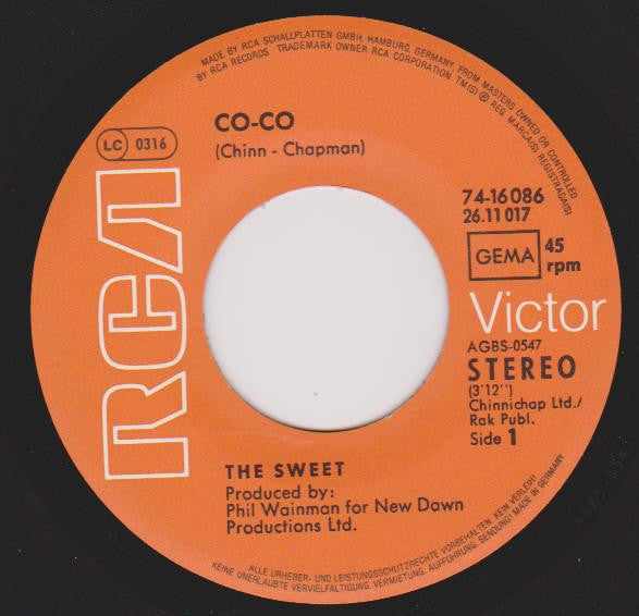 The Sweet : Co-Co (7", Single, RE)