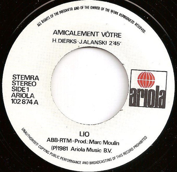 Lio : Amicalement Vôtre (7", Single)