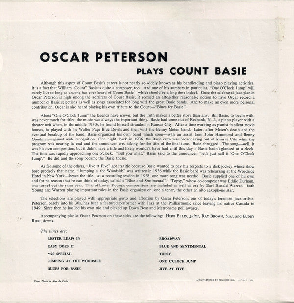 Oscar Peterson : Oscar Peterson Plays Count Basie (LP, RE)