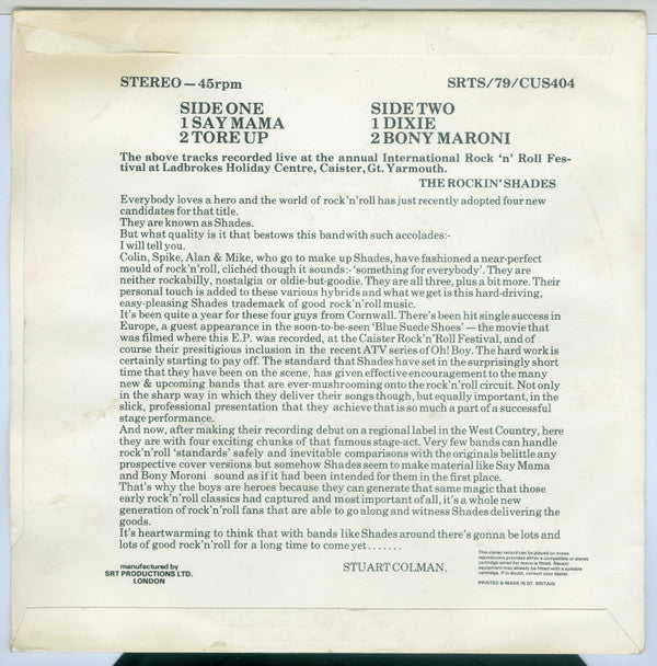 The Rockin' Shades : The Rockin' Shades Live At Caister (7", EP)