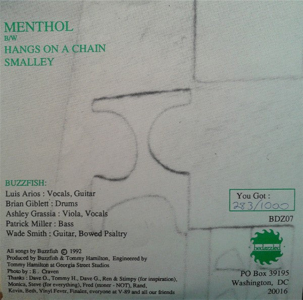 Buzzfish : Menthol (7", EP, Ltd, Num, Gre)
