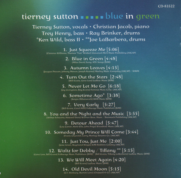 Tierney Sutton : Blue In Green (CD, Album)