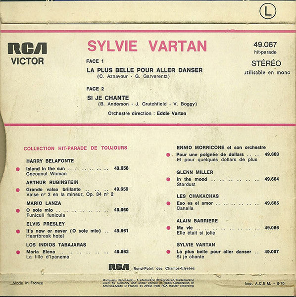Sylvie Vartan : La Plus Belle Pour Aller Danser (7", Single)