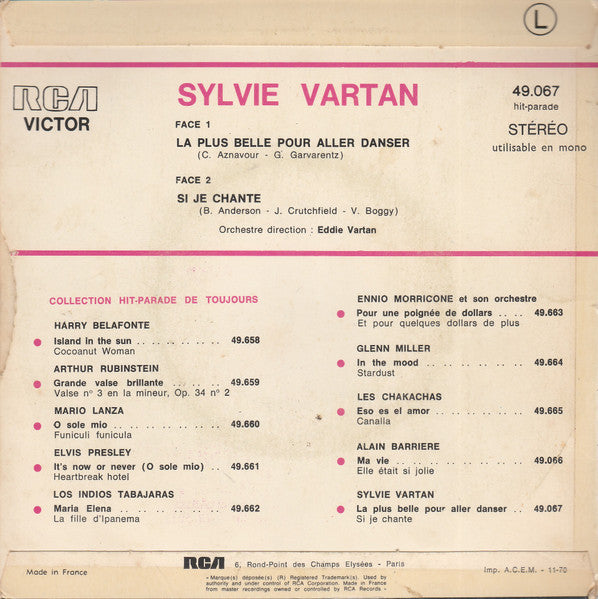 Sylvie Vartan : La Plus Belle Pour Aller Danser (7", Single)