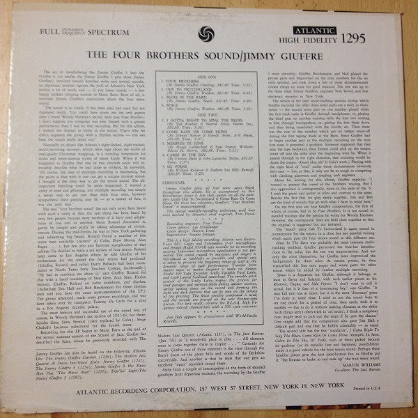 Jimmy Giuffre : The Four Brothers Sound (LP, Album, Mono)