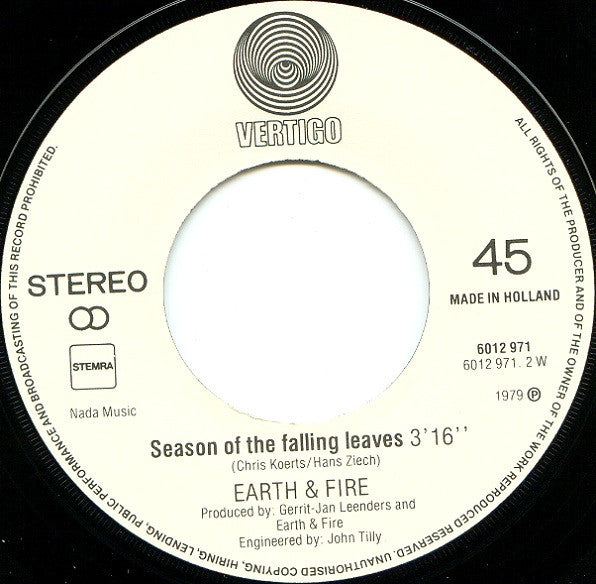 Earth And Fire : Fire Of Love (7", Single)