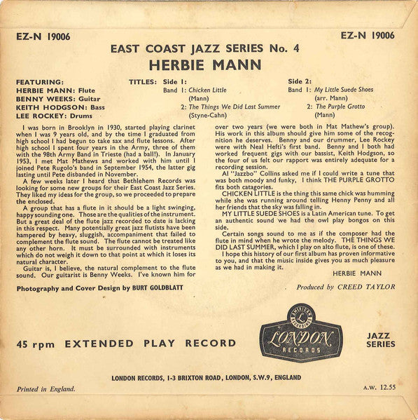 Herbie Mann : East Coast Jazz / 4 (7", EP)