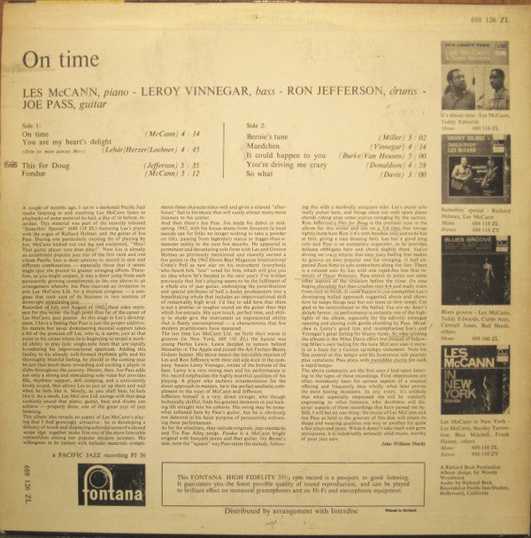 Les McCann Ltd. : On Time (LP, Album, Mono)