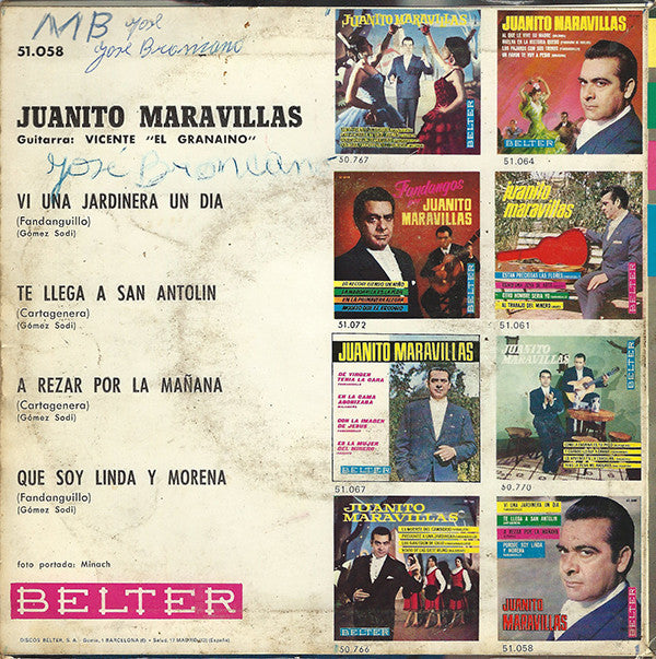 Juanito Maravillas : Vi Una Jardinera Un Dia / Te Llega A San Antolin / A Rezar Por La Mañana / Porque Soy Linda Y Morena (7", EP)