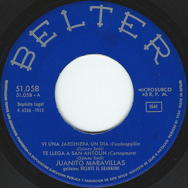 Juanito Maravillas : Vi Una Jardinera Un Dia / Te Llega A San Antolin / A Rezar Por La Mañana / Porque Soy Linda Y Morena (7", EP)