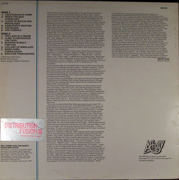 Mel Tormé And The Marty Paich Dek-Tette : Lulu's Back In Town (LP, Mono, RE)