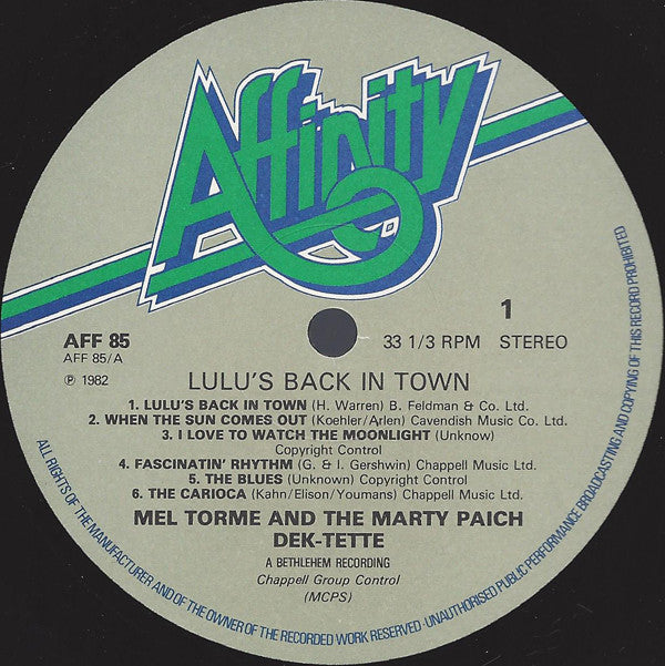 Mel Tormé And The Marty Paich Dek-Tette : Lulu's Back In Town (LP, Mono, RE)