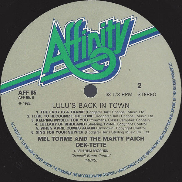 Mel Tormé And The Marty Paich Dek-Tette : Lulu's Back In Town (LP, Mono, RE)