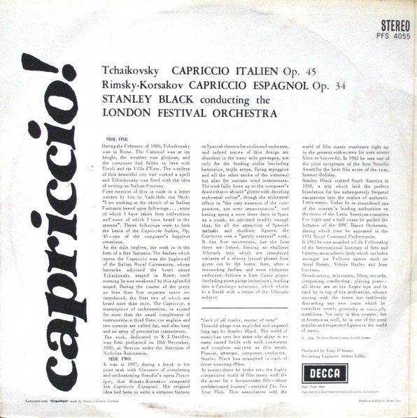 Pyotr Ilyich Tchaikovsky / Nikolai Rimsky-Korsakov, London Festival Orchestra Conducted By Stanley Black : Capriccio! (LP, Album)