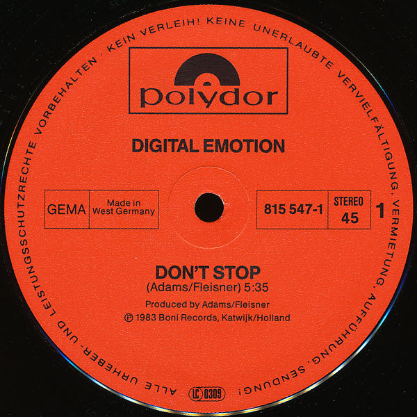 Digital Emotion : Don't Stop (12", Maxi)