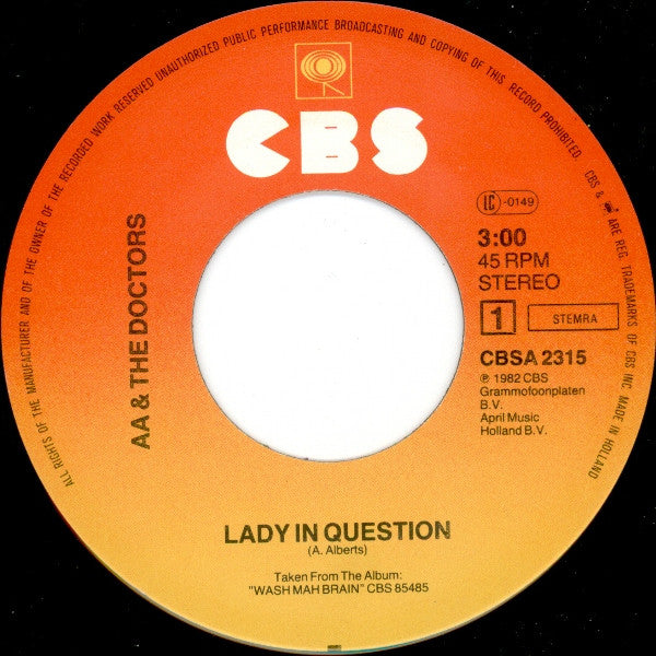 AA & The Doctors : Lady In Question (7", Single)