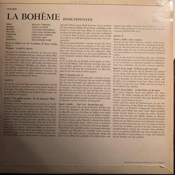 Giacomo Puccini - Renata Tebaldi / Giacinto Prandelli / Hilde Güden / Alberto Erede : La Bohème Hoogtepunten (LP, Album, Mono, Fli)
