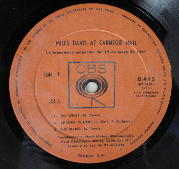 Miles Davis : Miles Davis At Carnegie Hall (LP, Album, Mon)