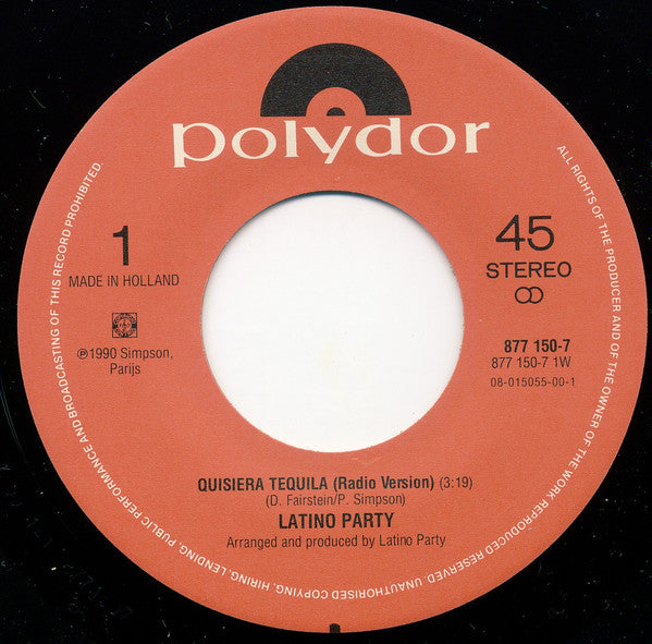 Latino Party : Quisiera Tequila (7", Single)