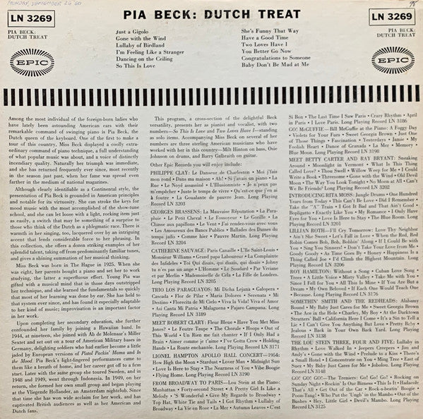 Pia Beck : Dutch Treat (LP, Album, Mono)