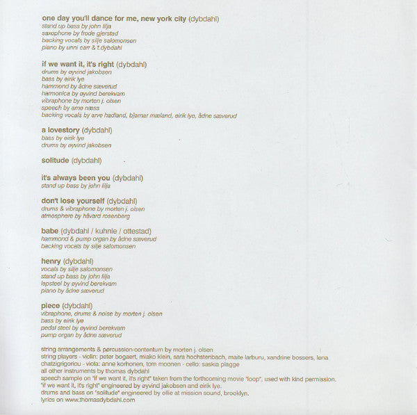 Thomas Dybdahl : One Day You'll Dance For Me, New York City (CD, Album)